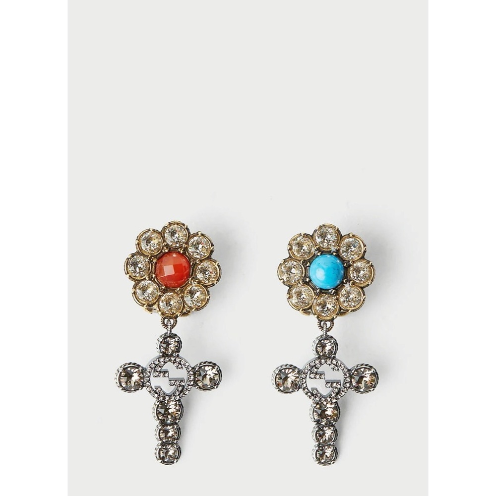 Authentic Gucci Cross Flower Clip-On Earrings